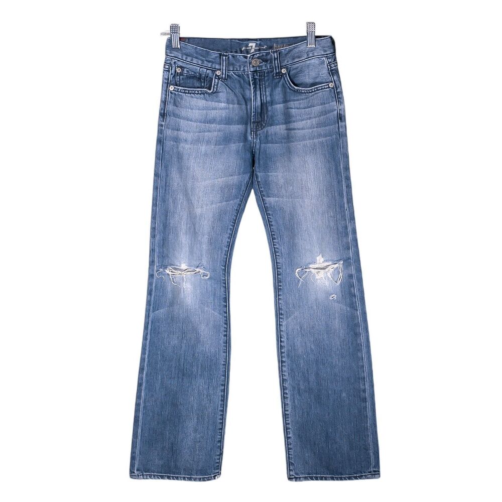 7 For All Mankind Jeans Womens Blue Bootcut Distressed Low Rise Denim Size 10/26